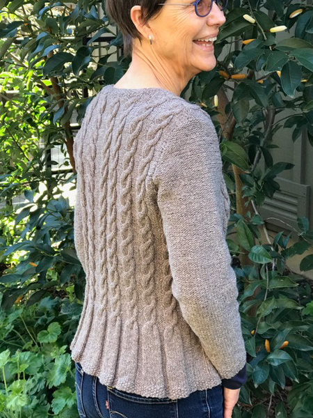 sweater knitted with Elsawool yarns by susan blake